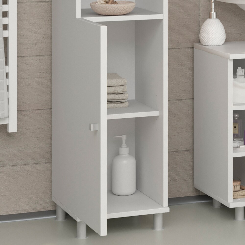 VICCO Badschrank FYNN 190 x 30 cm Weiß - Badezimmerschrank Hochschrank Badregal