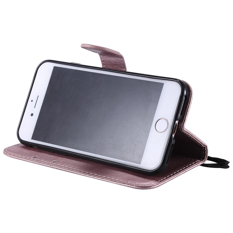 iPhone SE (2022/2020) / 8 / 7 Leder Tasche Flip Cover mit Kartenfach   Handschlaufe - Roségold