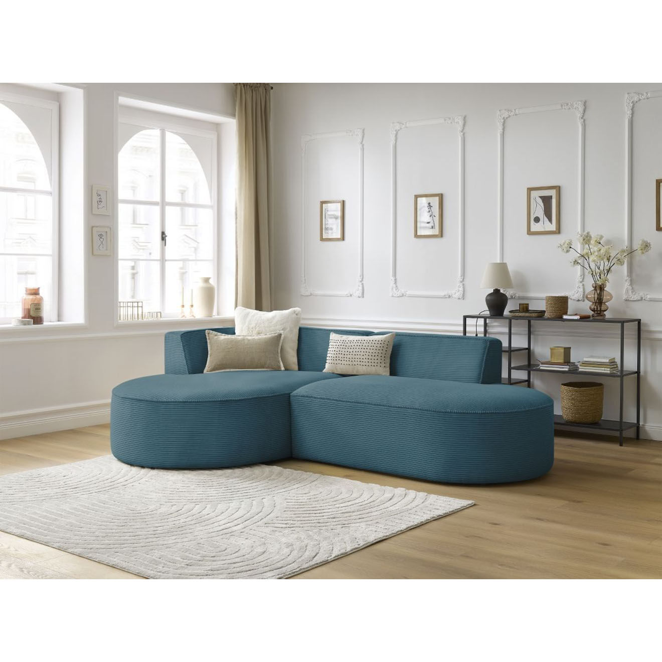 Bobochic Canapé d'angle gauche fixe 4 places Rousseau texturé bleu foncé - 250x160x72 cm
