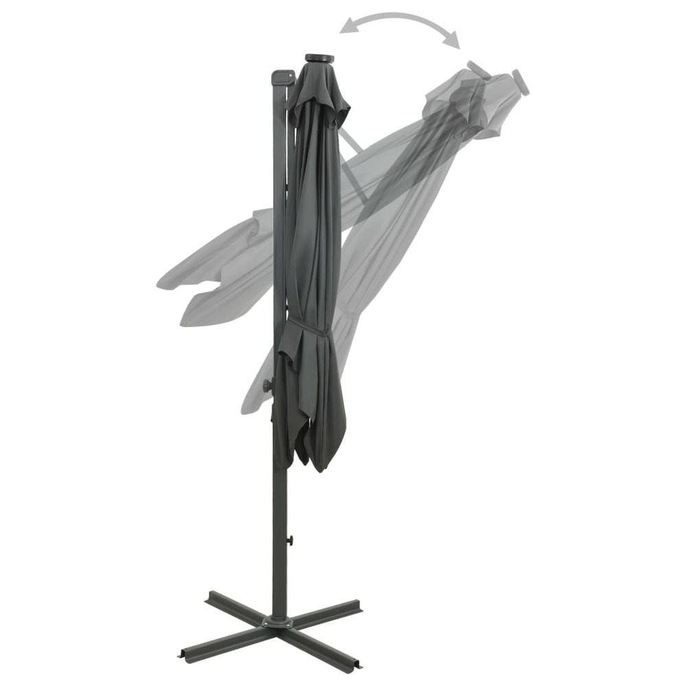Parasol meuble de jardin déporté avec mât et lumières led 300 cm anthracite