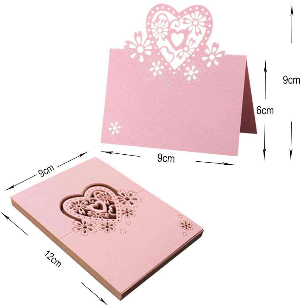 (50er Set) 6x9cm Papier Tischkarten Hochzeits Deko Herz Namens Platzkarten - Weiss