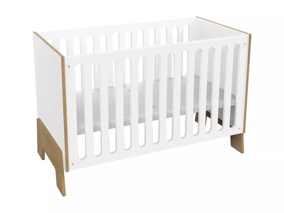 Lit bébé 60 x 120 cm - MDF - Blanc et naturel - BERUVO