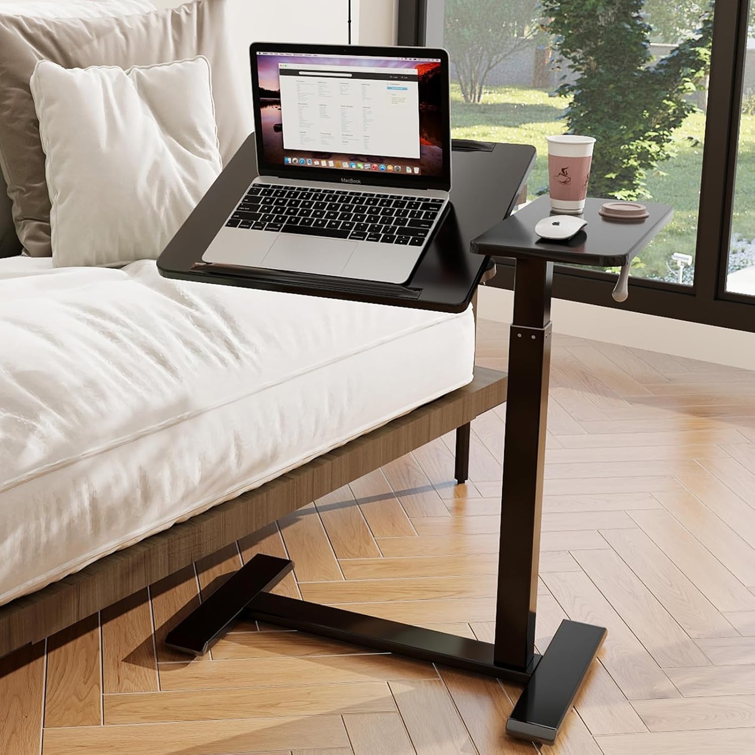 PUNCIA Laptoptisch höhenverstellbar 70-100cm drehbarer Laptopständer mit Rollen mobiles Stehpult Überbett-Tisch ergonomisch Steh-Sitztisch Präsentationswagen für Bett Sofa Büro Office Schwarz