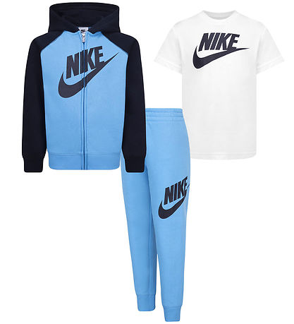 Nike Sweatset m. T-Shirt - Baltic Blue/Schwarz
