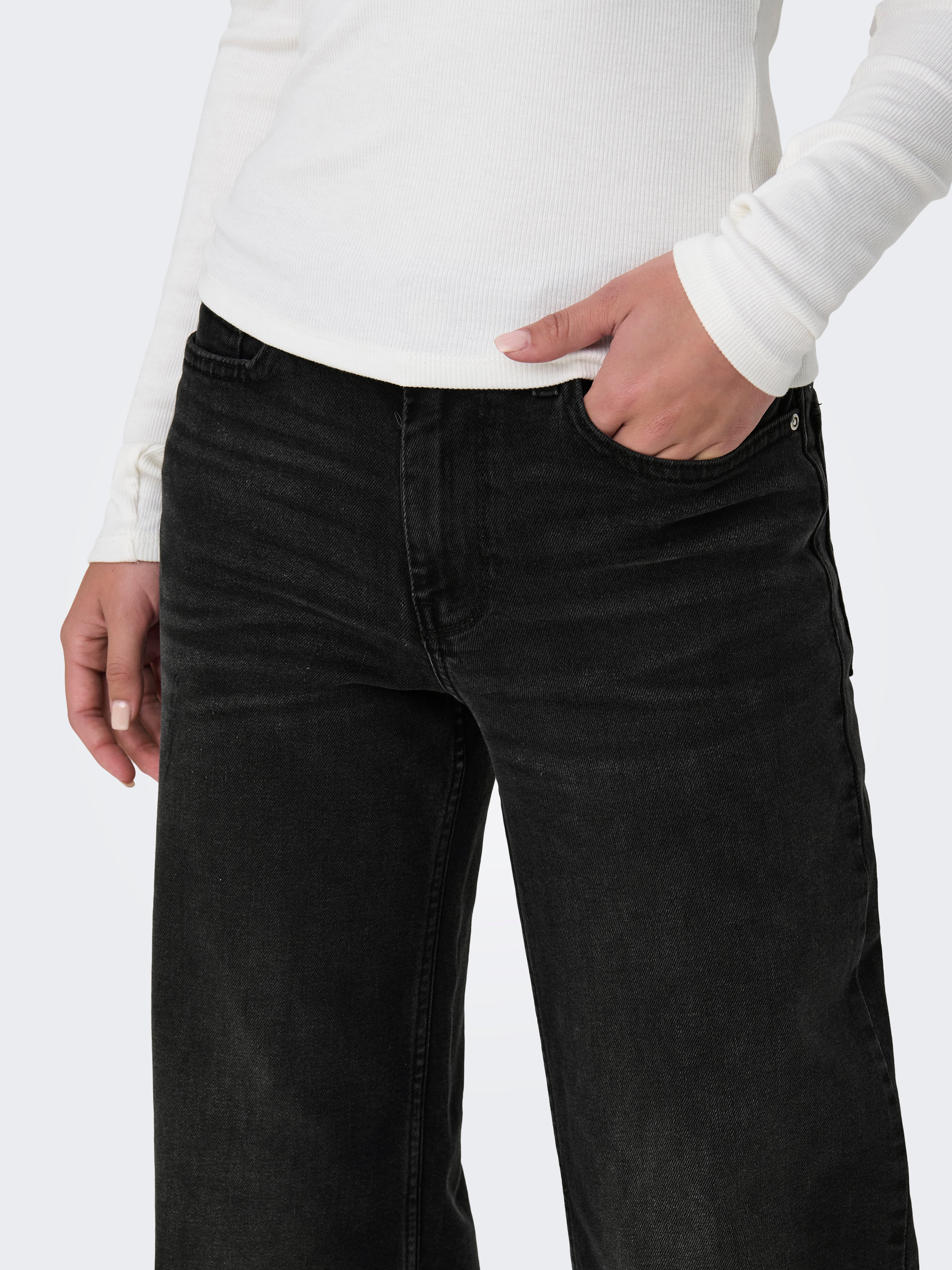 ONLCHRIS Mittlere Taille Weiter Beinschnitt Jeans Washed Black