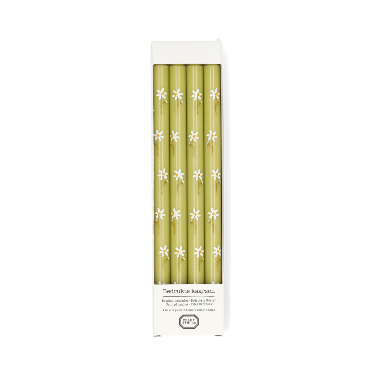 Dunne kaarsen met bloemen, 4 stuks, 20 cm