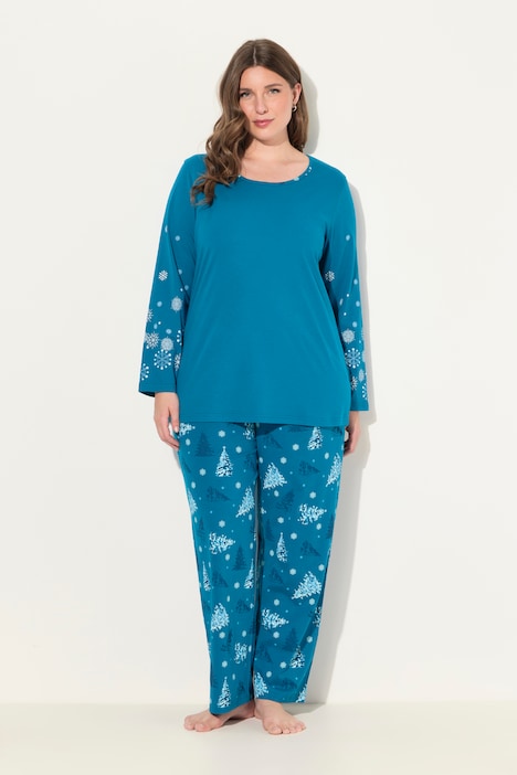 Pyjama, Schneeflocken, Rundhals, Langarm, Taschen