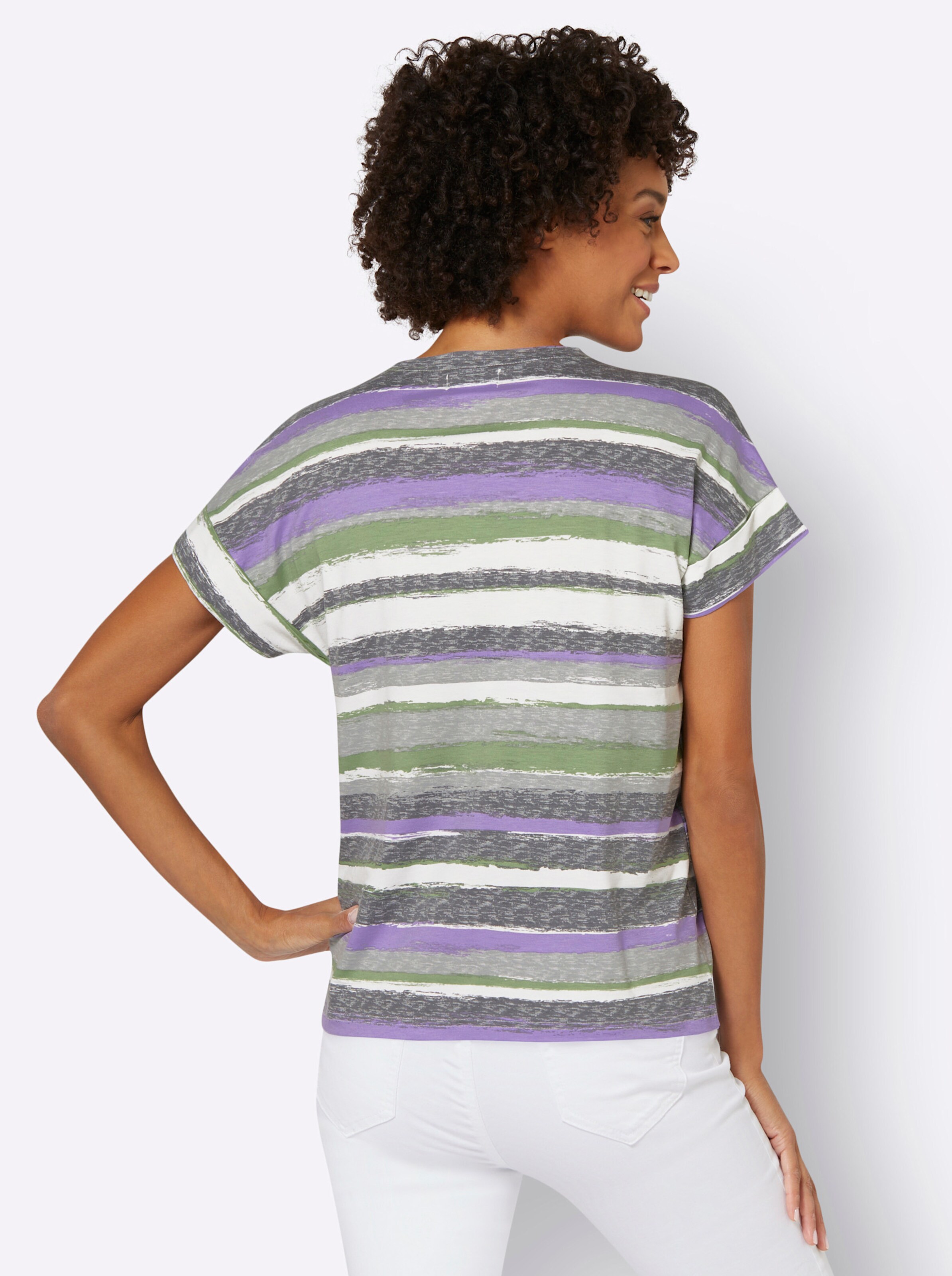 Shirt in anthrazit-lavendel-geringelt