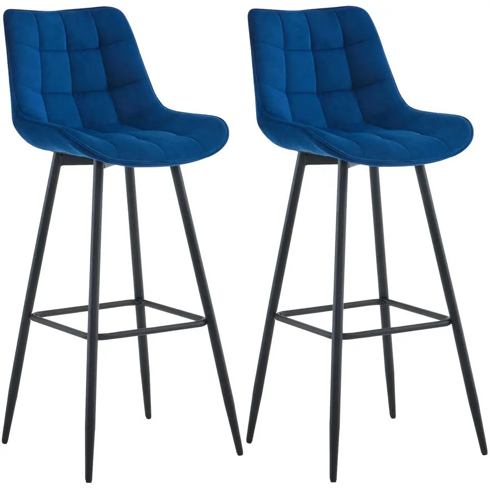 CLP Set van 2 Barkruk Dartford mat zwart Frame - Fluweel - blauw