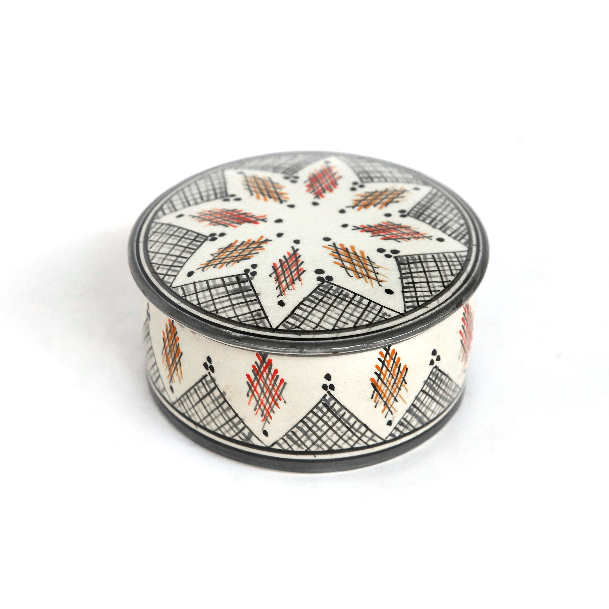 Deckelbehälter aus Keramik, grau, weiß, H 5 cm, Ø 12 cm von fischer's lagerhaus