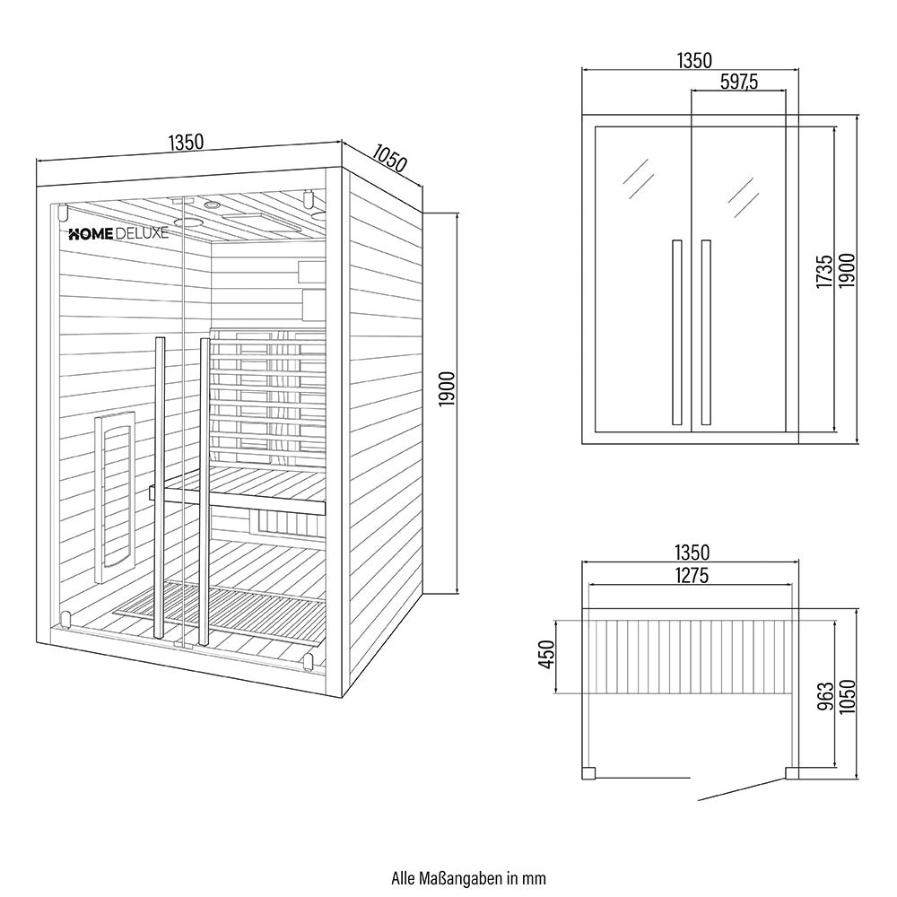 Home Deluxe – SONORA M Infraroodcabine – 135 x 105 x 190 cm – voor 1-2 personen, 6 volspectrumstralers, hout: hemlock | Infraroodsauna, sauna, warmtecabine, infrarood