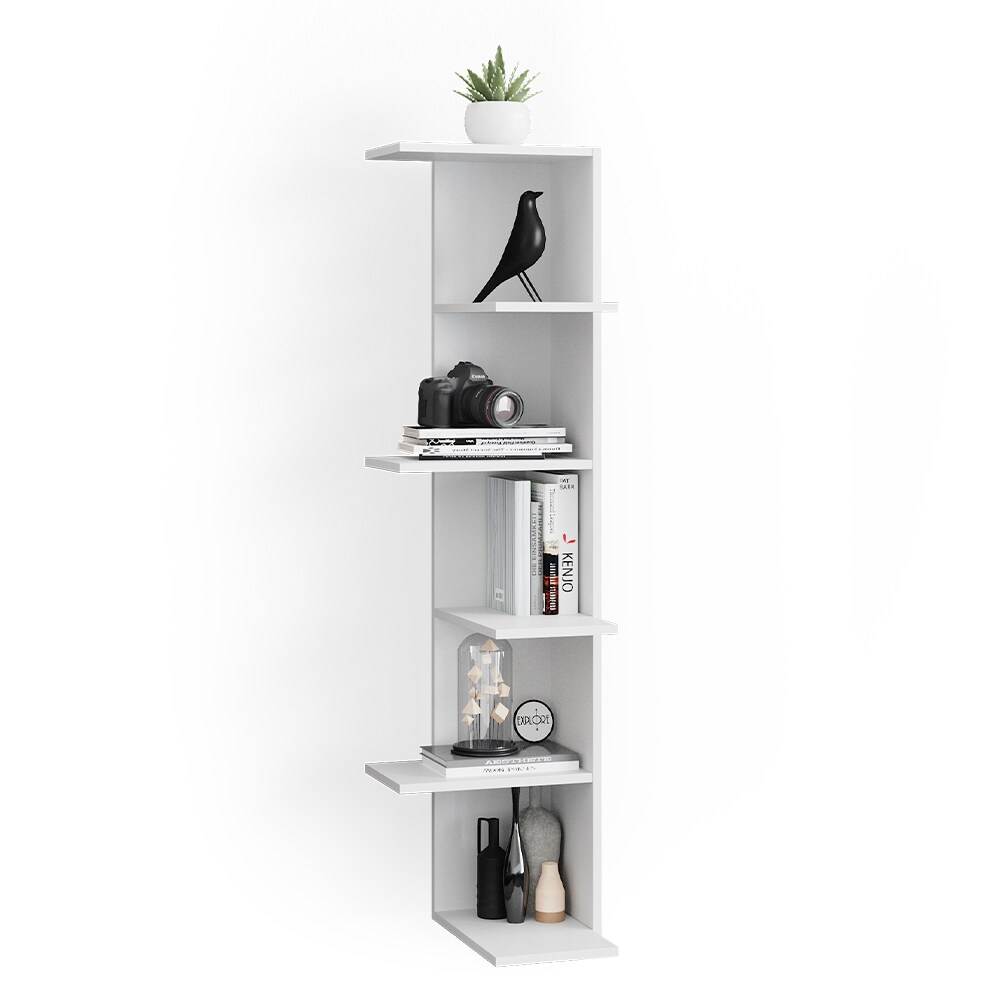 Vicco Bücherregal Standregal Eckregal Tera weiß 6 Etagen Wandregal Nischenregal
