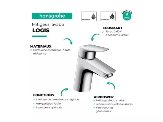 Mitigeur lavabo HANSGROHE70 bas débit 3,5 l/min chrome + nettoyant Briochin