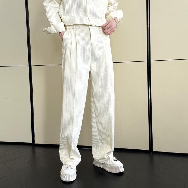 Freehop - Mid Rise Plain Textured Straight Leg Broek