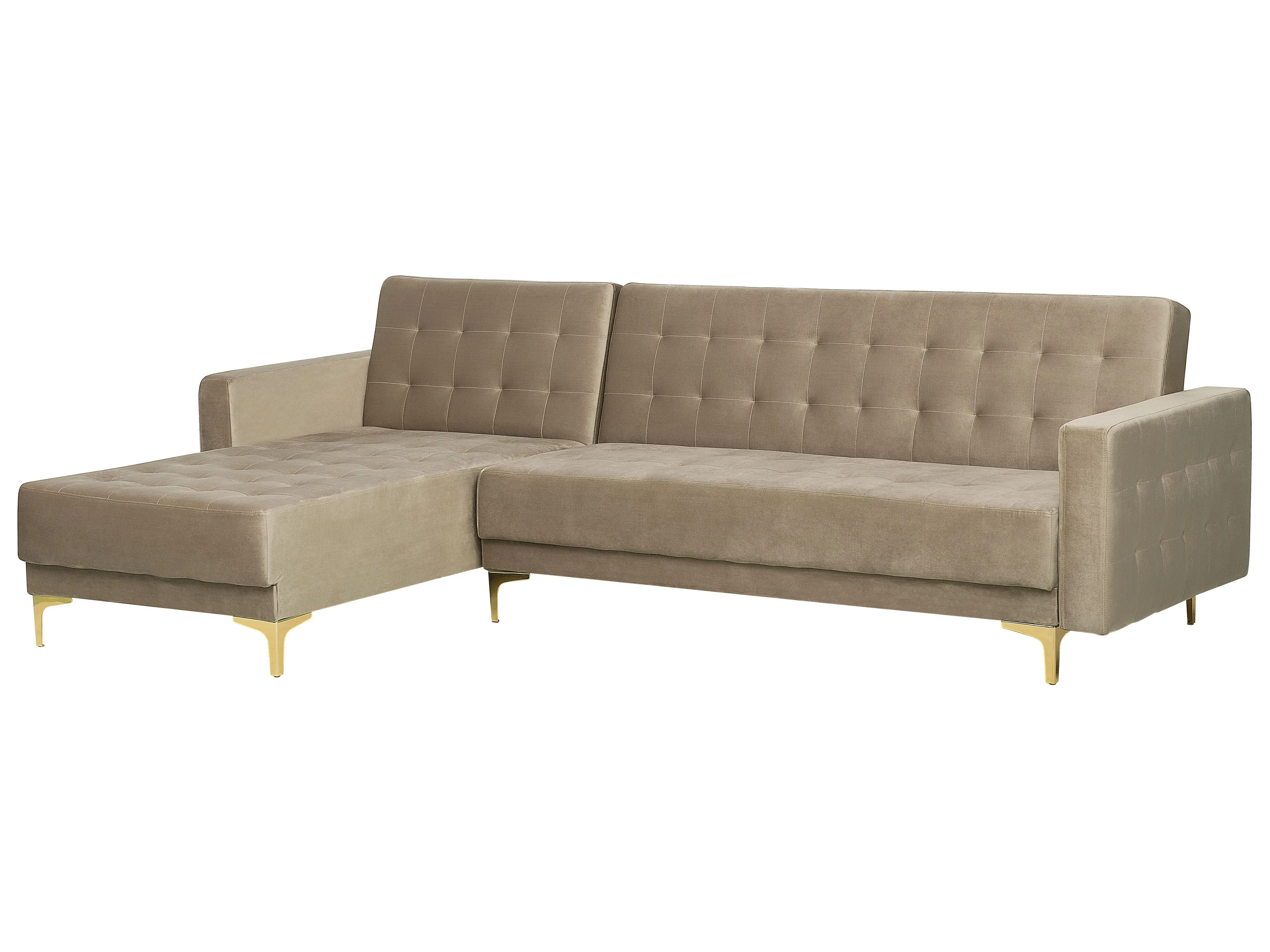 Modulaire hoekslaapbank 4-zits ABERDEEN Fluweel Zandbeige rechtszijdig