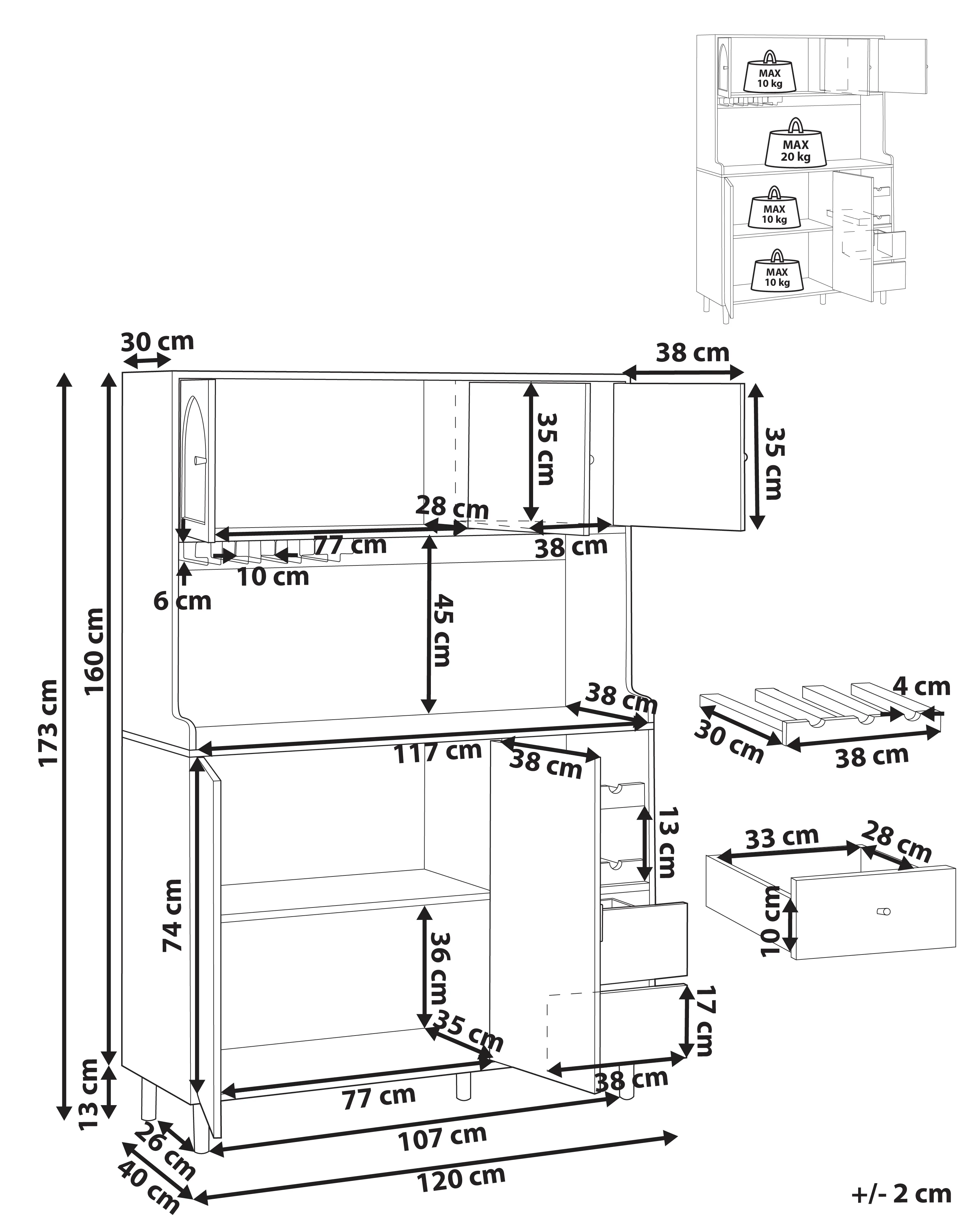 Keukenkast CAMPBELLTON 120 cm Lichtbruin