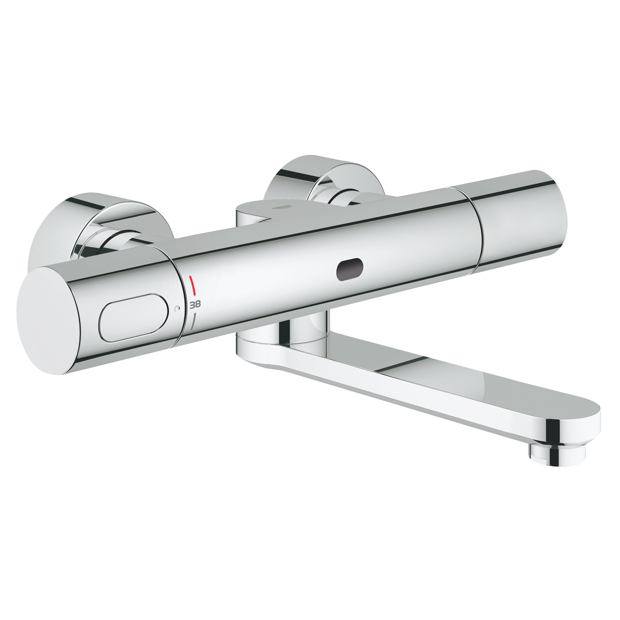 Grohe Eurosmart Cosmopolitan E wandkraan thermostatisch m. uitloop 25cm m. LongLife batterij 6V chroom