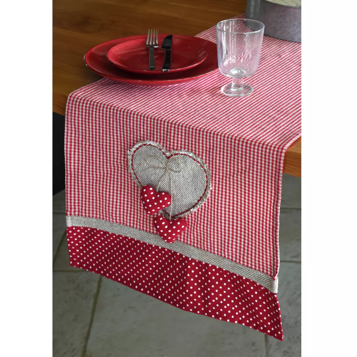 Chemin de table coton (150 x 45 cm) Marianne Rouge
