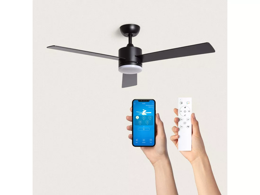 Ventilateur de Plafond Silencieux Fleves 132cm Motor DC Noir Télécommande Avec lumière Oui Noir