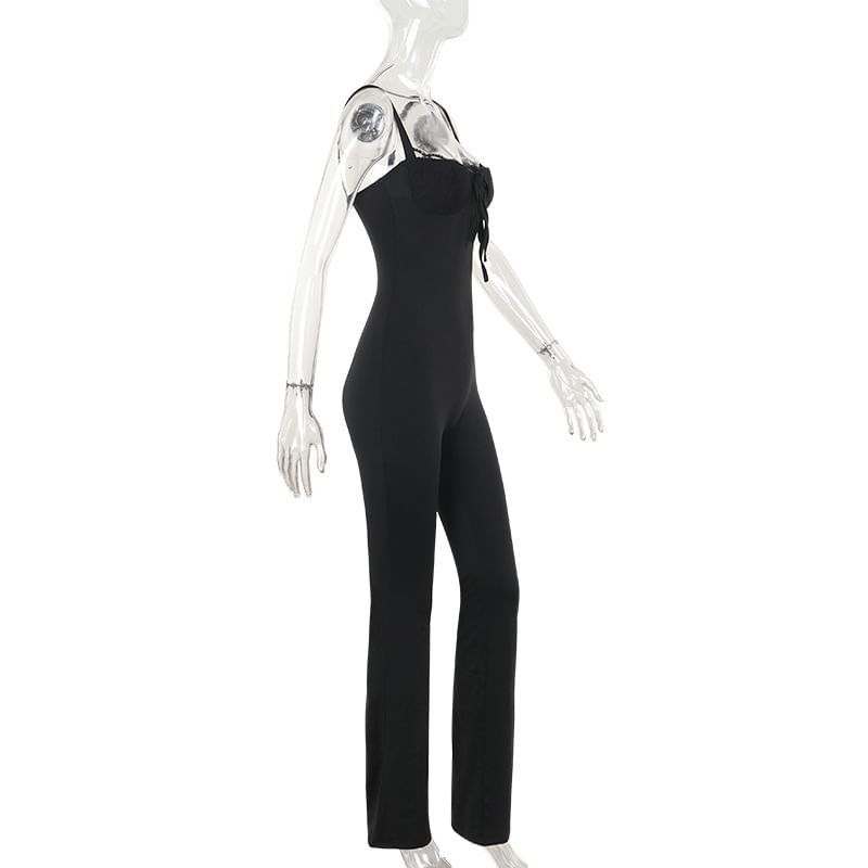 Caarnil - Spaghettibandjes V-hals jumpsuit met wijde pijpen