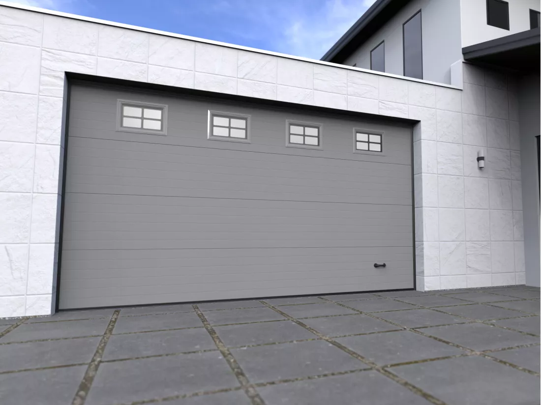 Porte de garage sectionnelle sur mesure rainurée grise - METRONIA