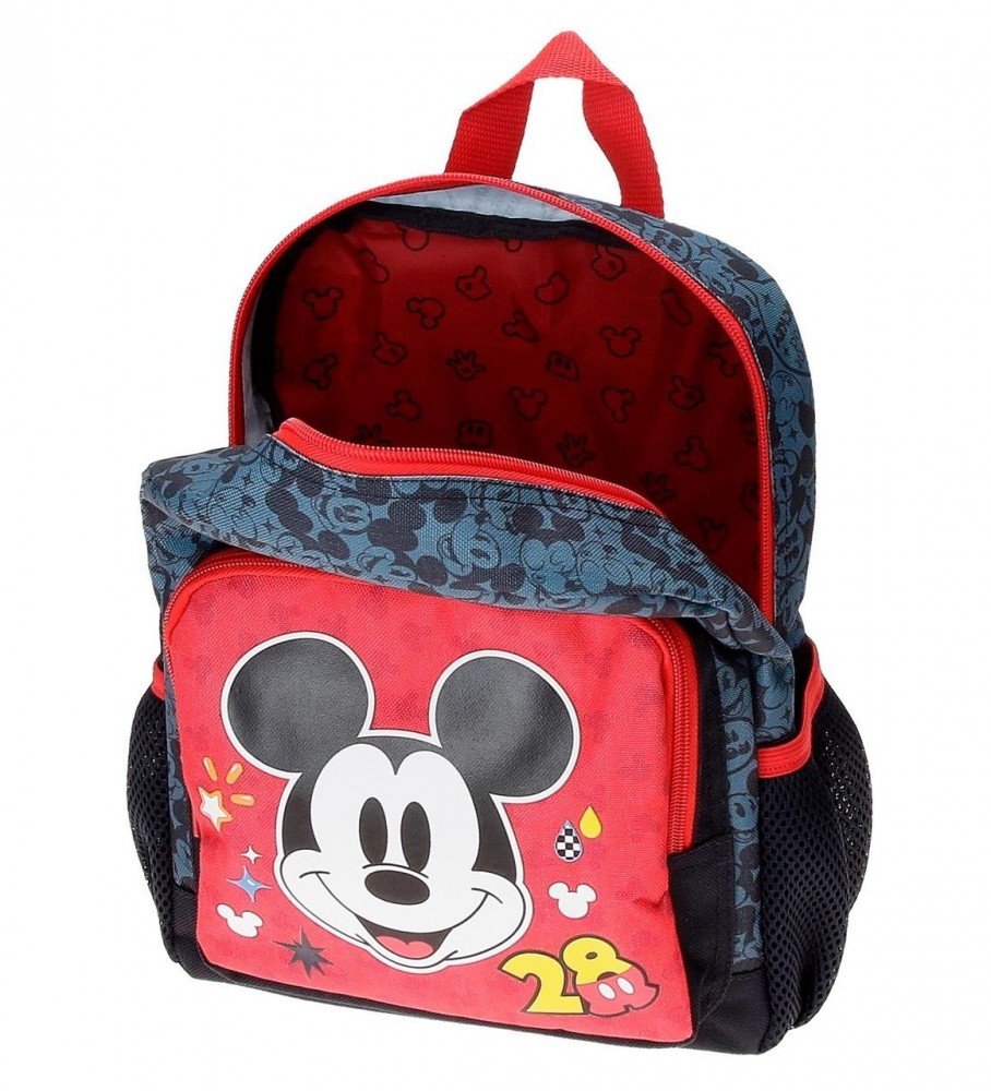 Mochila pré-escolar Joumma Bags Mickey Get Moving 28cm com carrinho vermelho e azul - 23x28x10cm -