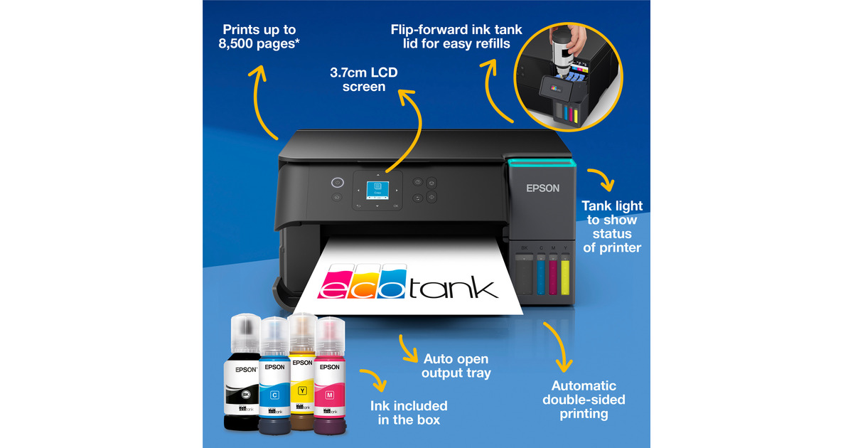 EpsonEcoTank ET-2950 all-in-one inkjetprinter  (Zwart, Scannen, Kopiëren, wifi, inclusief tot 3 jaar inkt)