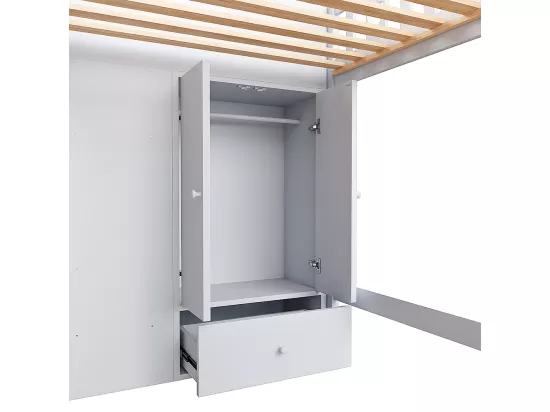 Lit mezzanine 90x200 échelle de rangement étagères armoire de rangement pliable pour le revêtement balustrade Blanc