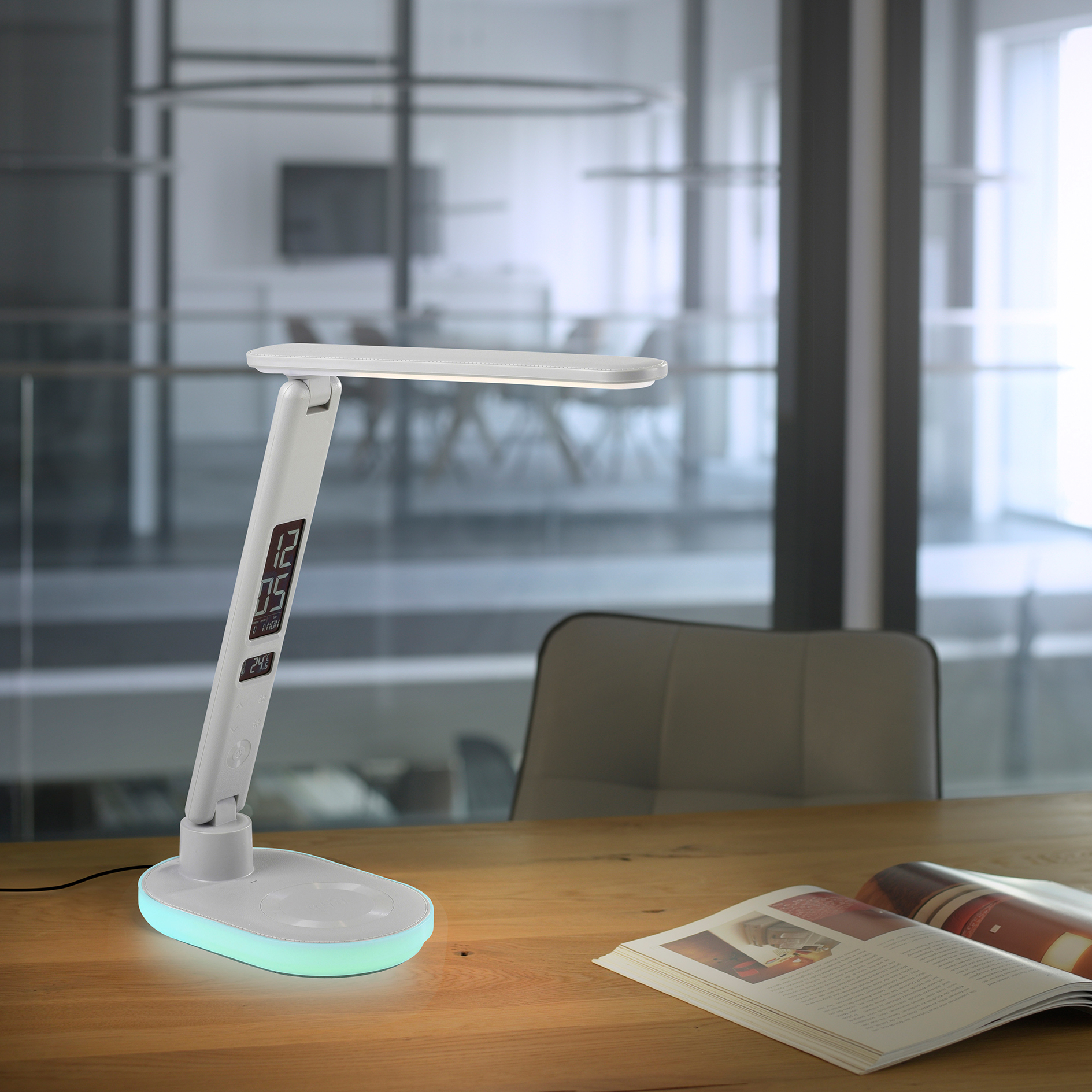 LED-Tischleuchte - weiß - Touchdimmer - Wireless Ladefunktion