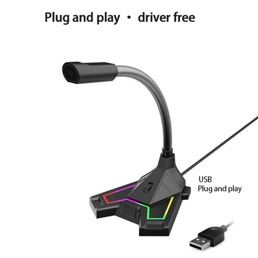 (1.5m) USB Gaming Mikrofon für PC / PS5 / PS4 mit RGB Beleuchtung - Schwarz