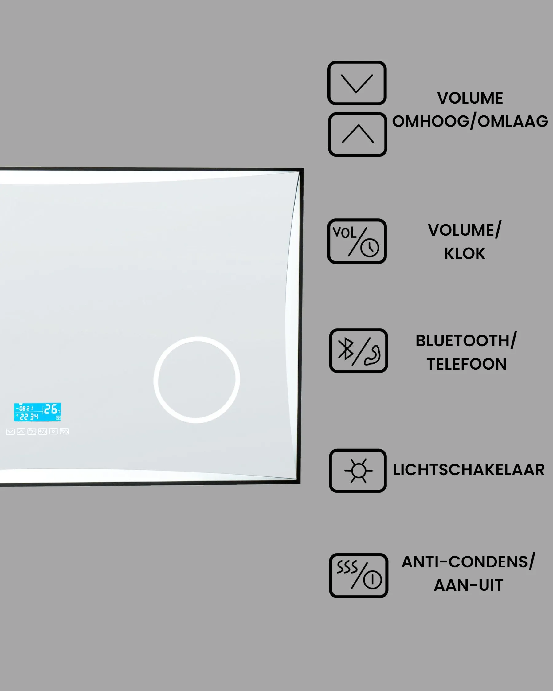 LED badkamerspiegel ONLAY 100 cm 60 cm Zilver