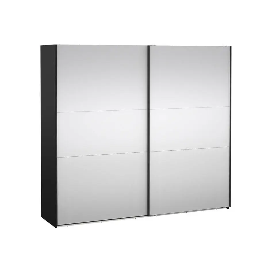 Hioshop Como schuifdeurkast 2 deuren met spiegel 245x220cm mat zwart