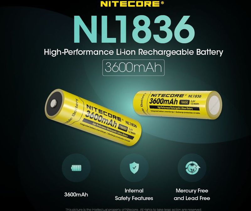 Nitecore - NL1836 - Oplaadbare Batterij - 3600mAh - Li-Ion