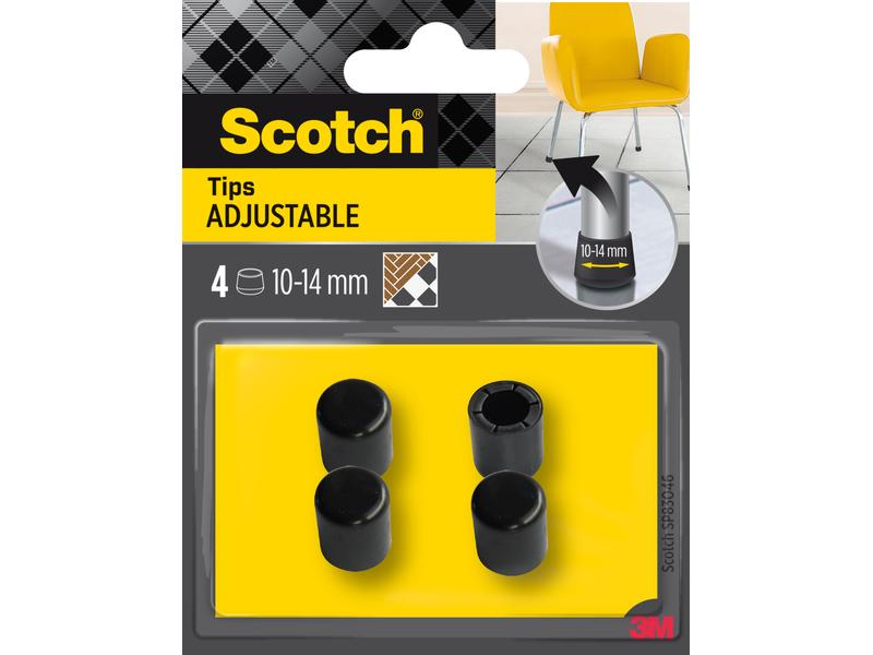 3M Stuhlbeingleiter Adjustable, Ø 10-14 mm, Schwarz, 4er Pa Robuste, anpassbare Antirutsch-Stuhlgleiter