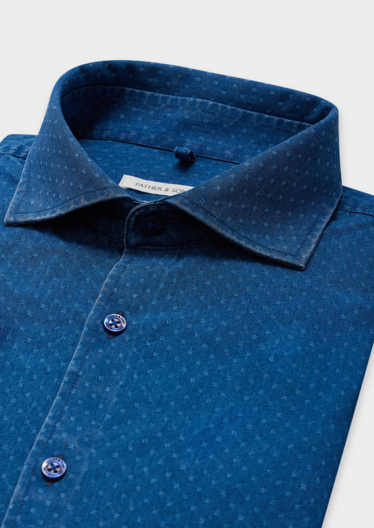 Chemise sport Regular en coton façonné bleu indigo à motif fantaisie