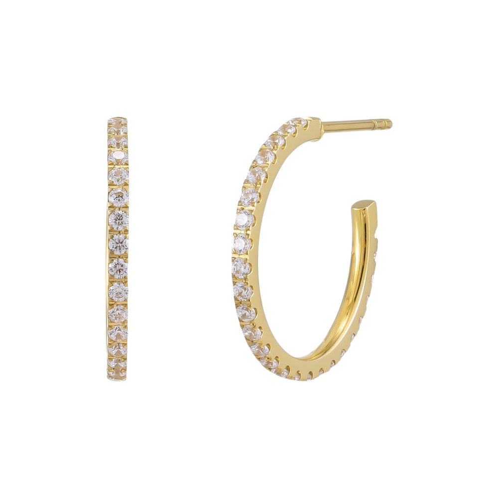 Krone-hoops | 14k forgyldt rustfrit stål/cubic zirkonia. Ø20 mm. | Gold | BUD TO ROSE