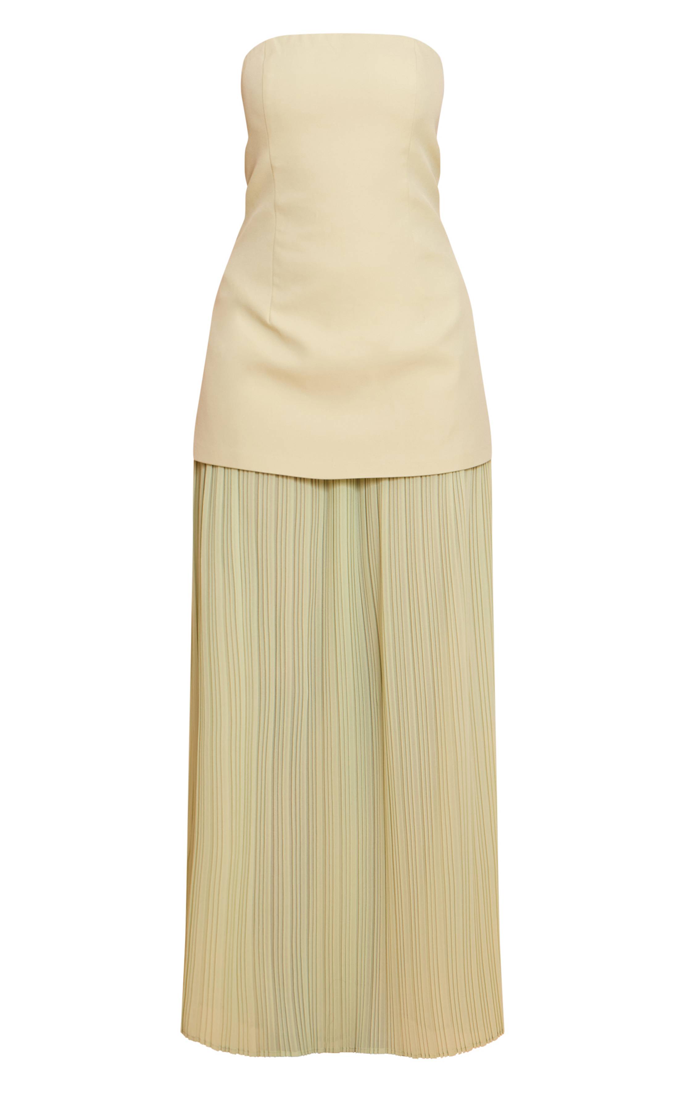Vert Sauge Robe Maxi Bandeau À Jupe Plissée En Mousseline Avec Panneaux