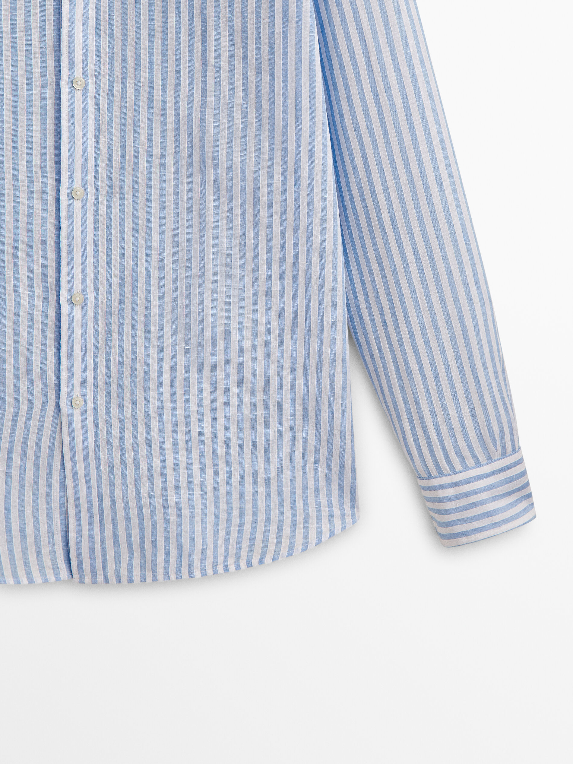Rayas camisa mezcla linho algodón slim fit - LIGHT BLUE