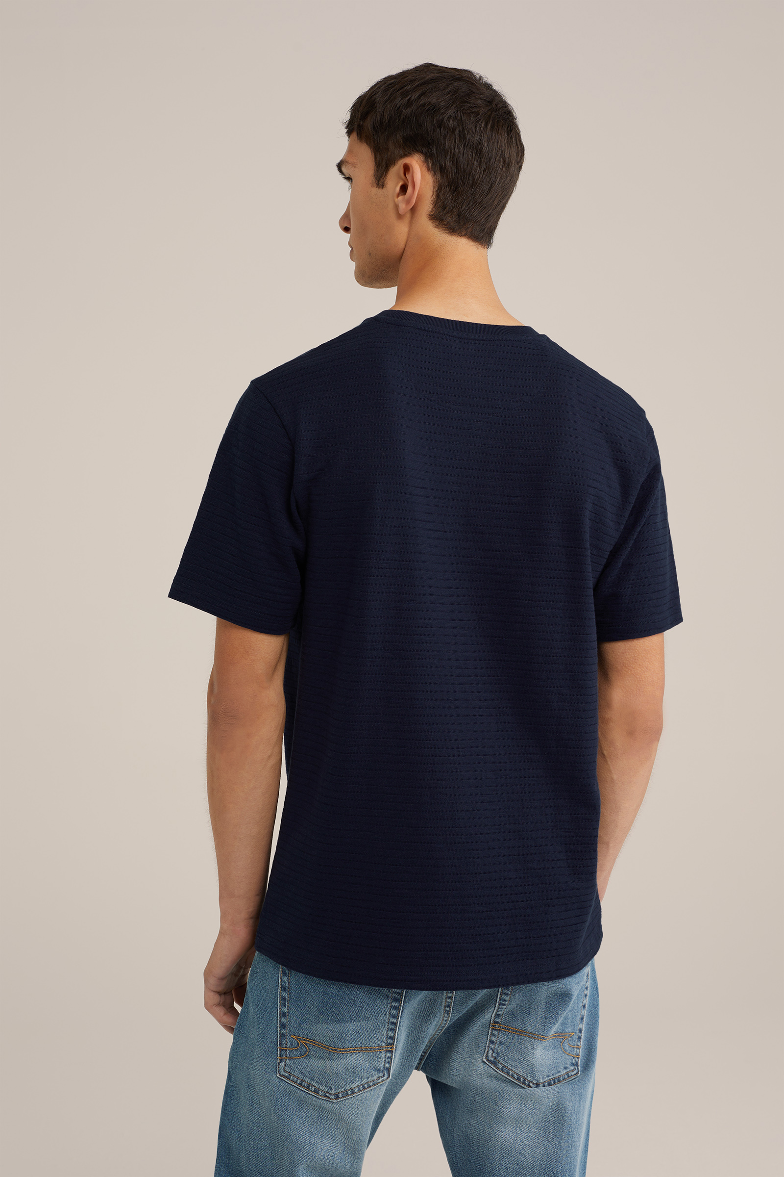 T-shirt met structuur WE Fashion Marineblauw