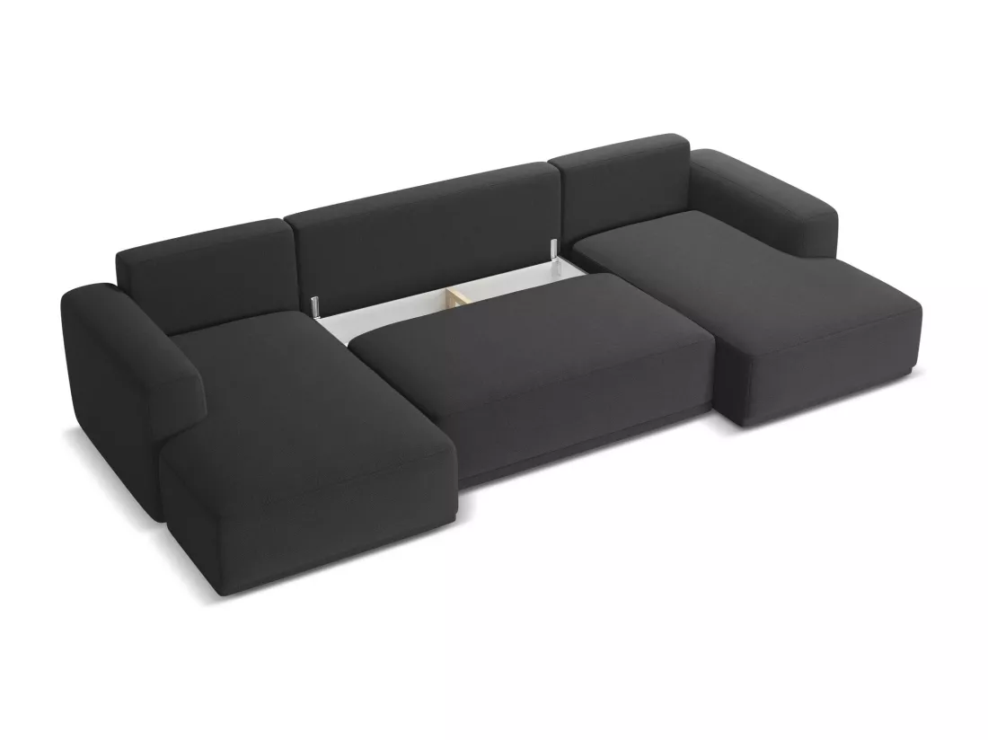 Canapé d'angle panoramique convertible en tissu chenille - anthracite - KAILA