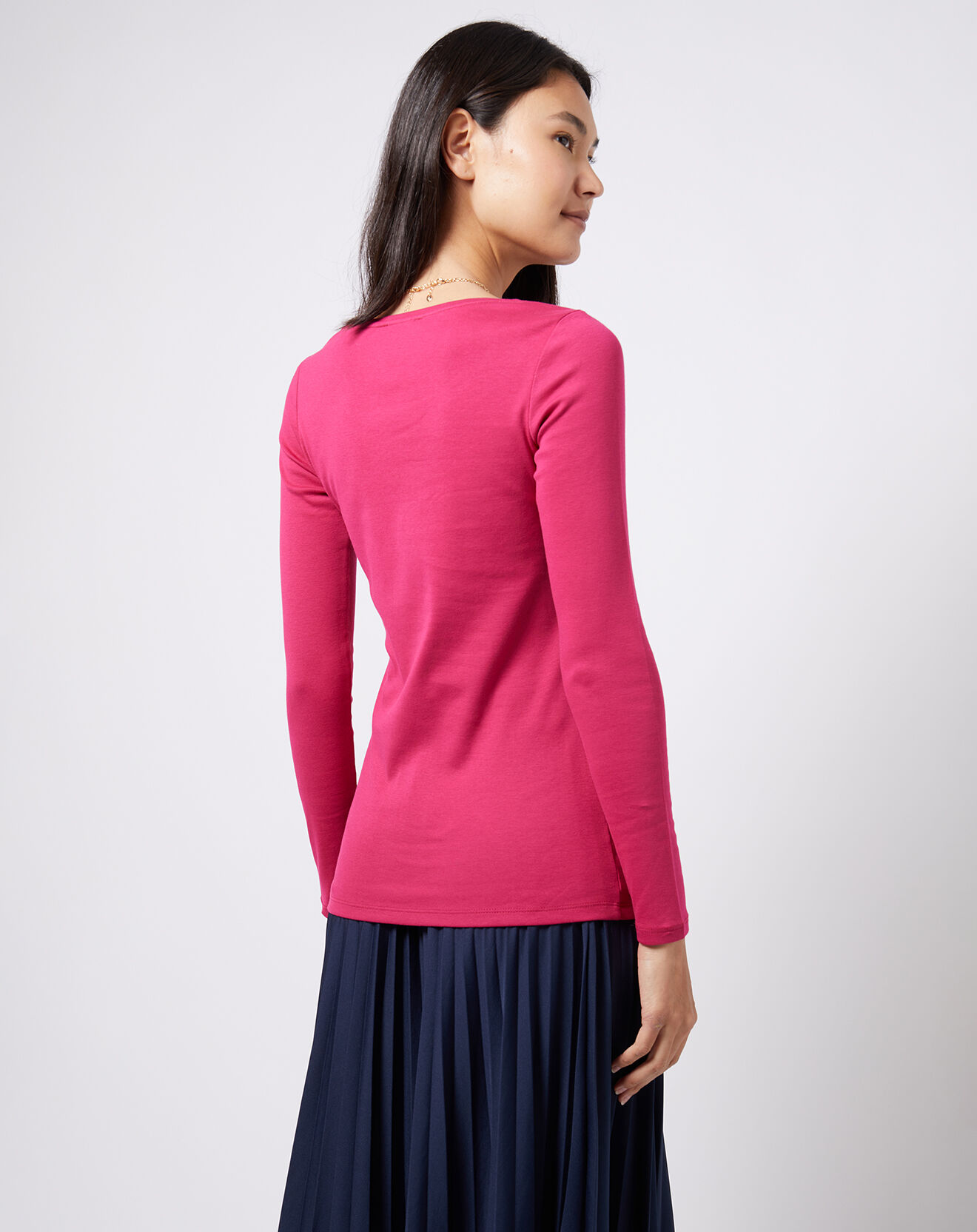 Esprit T-Shirt en jersey de Coton à logo strass rose foncé