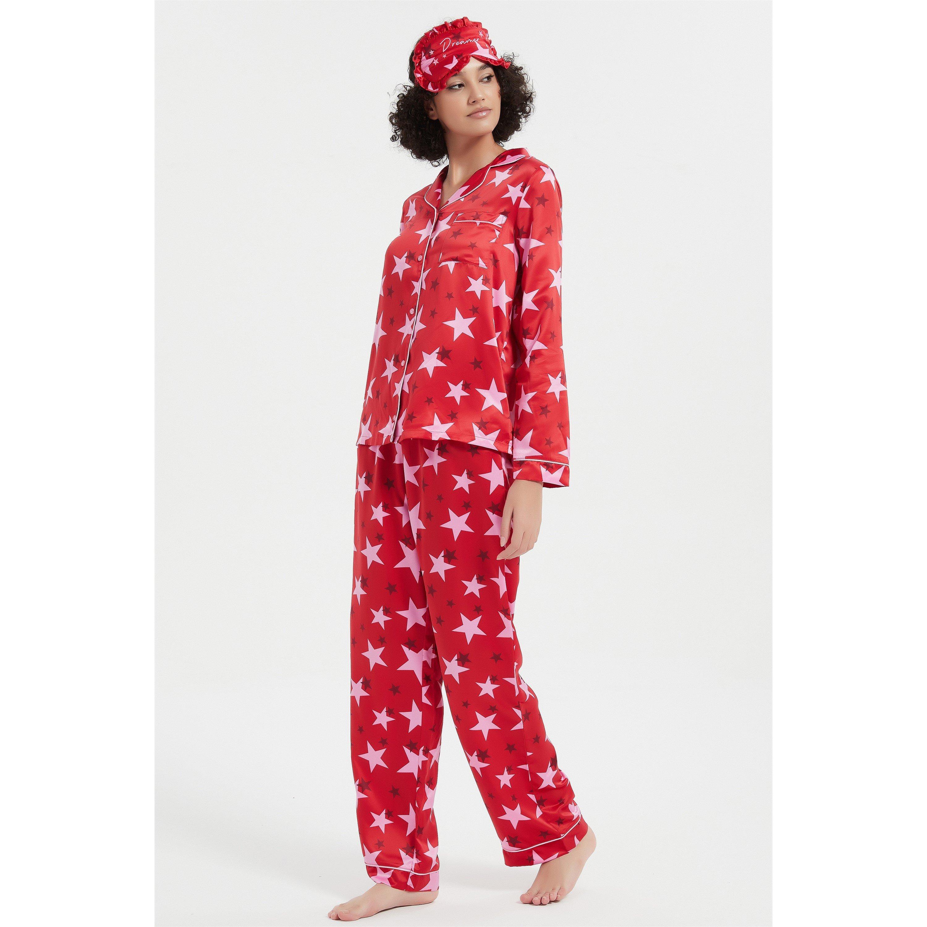 Linea Ladies Star Satin Pyjama and Eye Mask Set