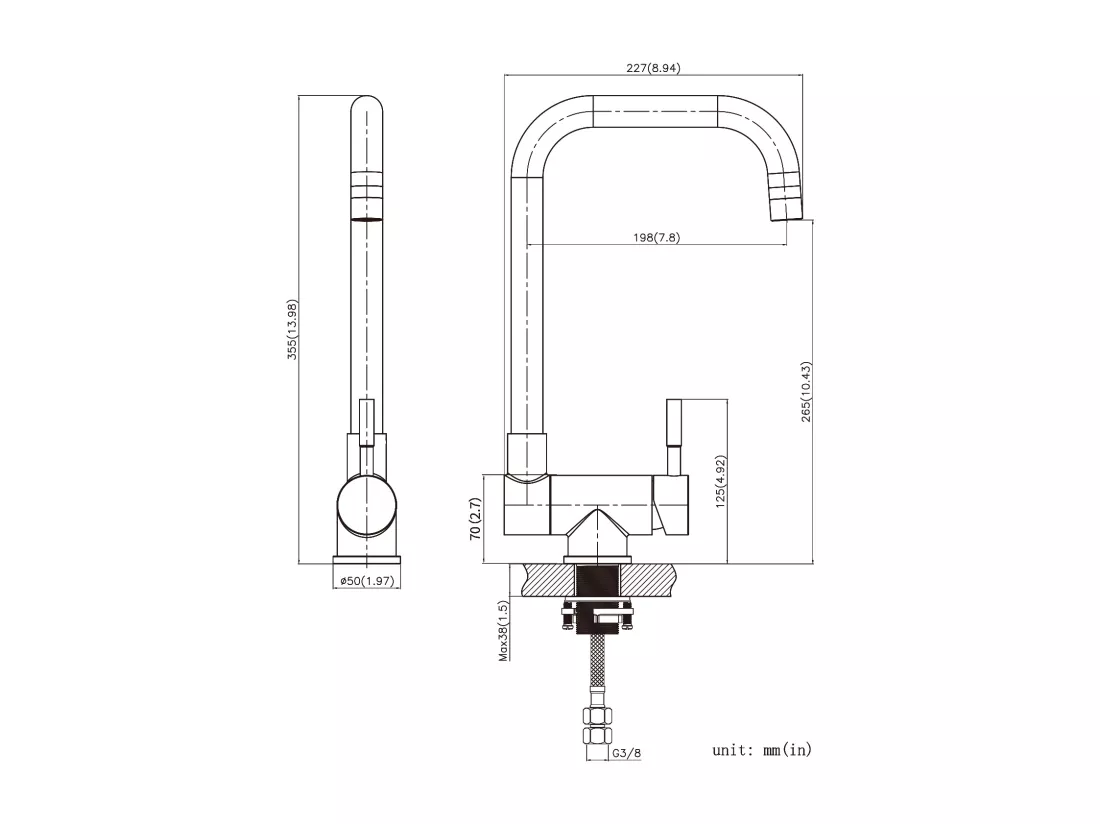 Cecipa max Mitigeur de Evier Rabattable - Robinet de Cuisine en Acier Inoxydable devant Fenêtre - 2 Modes de pulvérisat - Brossée,EU Modèle