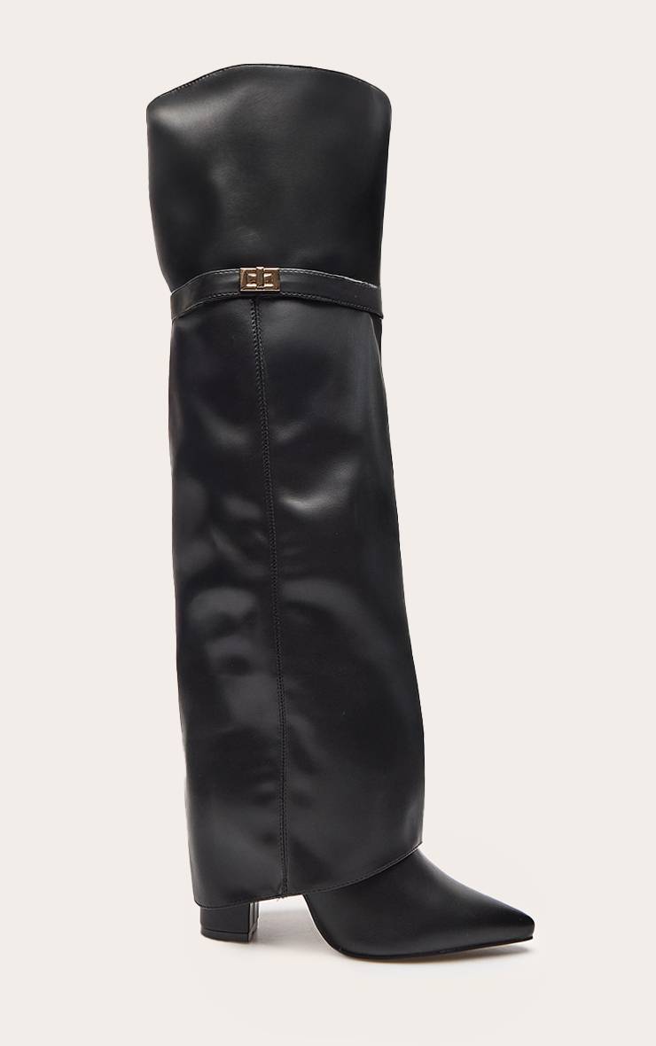 Noir Bottes Cuissardes À Talon Bloc En Synthétique