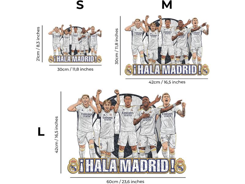 Iconic Puzzle Real Madrid CF - 5 Spieler Offizielles Holzpuzzle, Grösse M