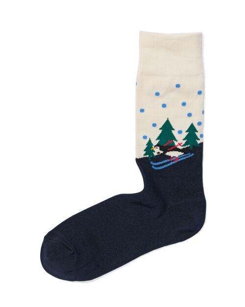 chaussettes Noël paysage  bleu foncé