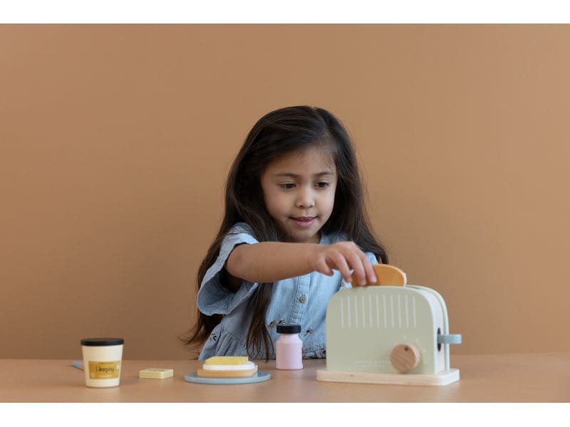 Little Dutch Spiel-Haushaltsgerät Toaster Set Spielzeug-Toaster aus Holz mit Zubehör – für die Kinderküche