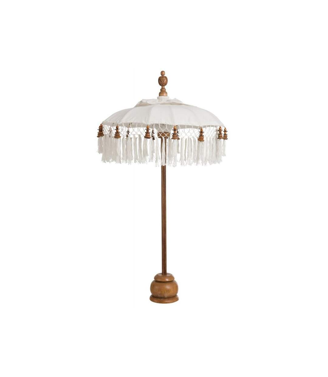 Paris Prix - Parasol Déco pompons 90cm Blanc & Naturel