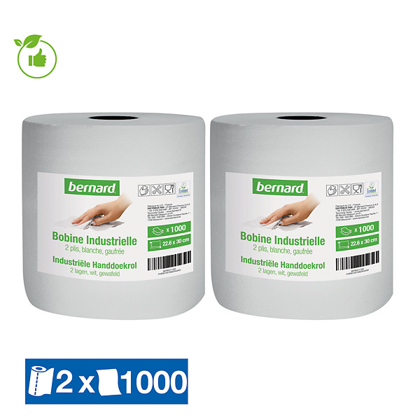 Bobine d'essuyage blanche Bernard 1000 formats, lot de 2