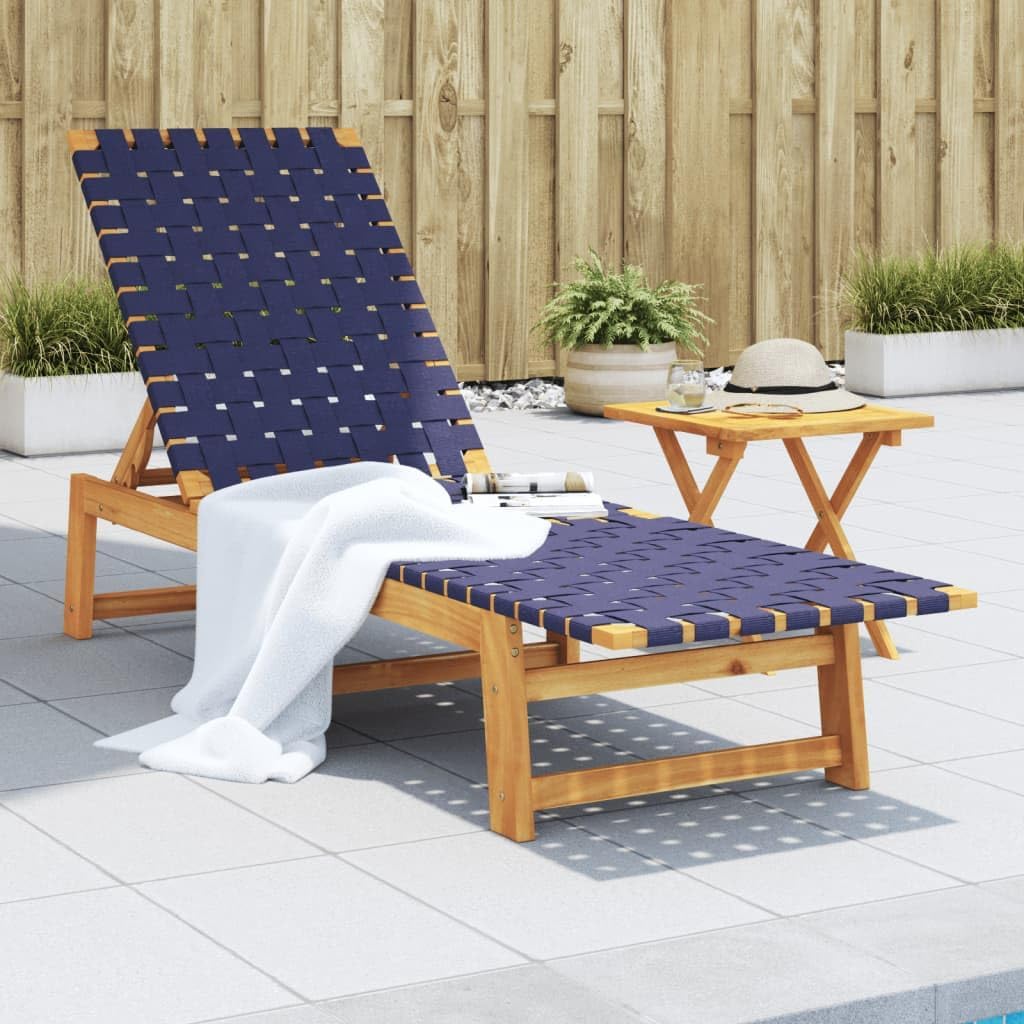 vidaXL Sonnenliege, Gartenliege Verstellbare Rückenlehne, Relaxliege für Terrasse Garten Pool, Strandliege Liege Gartenmöbel, Dunkelblau Massivholz Akazie Stoff